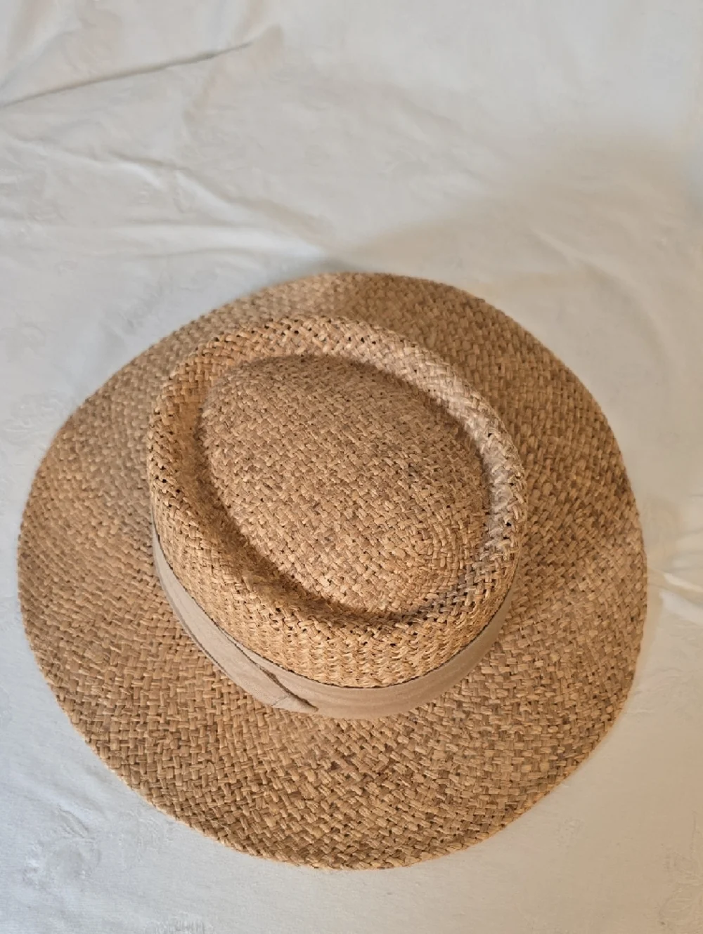 Peter Grimm Natural Brown Straw Fedora Panama‎ Hat with Tan Band One Size